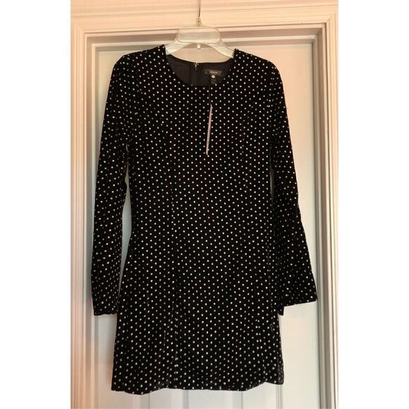 AQUA - NWT - L Sz S Metallic-Dot Velvet Long-Sleeve Mini-Dress. 100% Polyester. - Picture 11 of 13